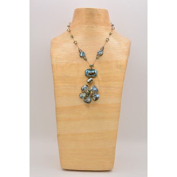 Vintage Crystal Collar Necklace Blue Faceted Wire Handcrafted Beaded Shiny Bin2C - Picture 7 of 12